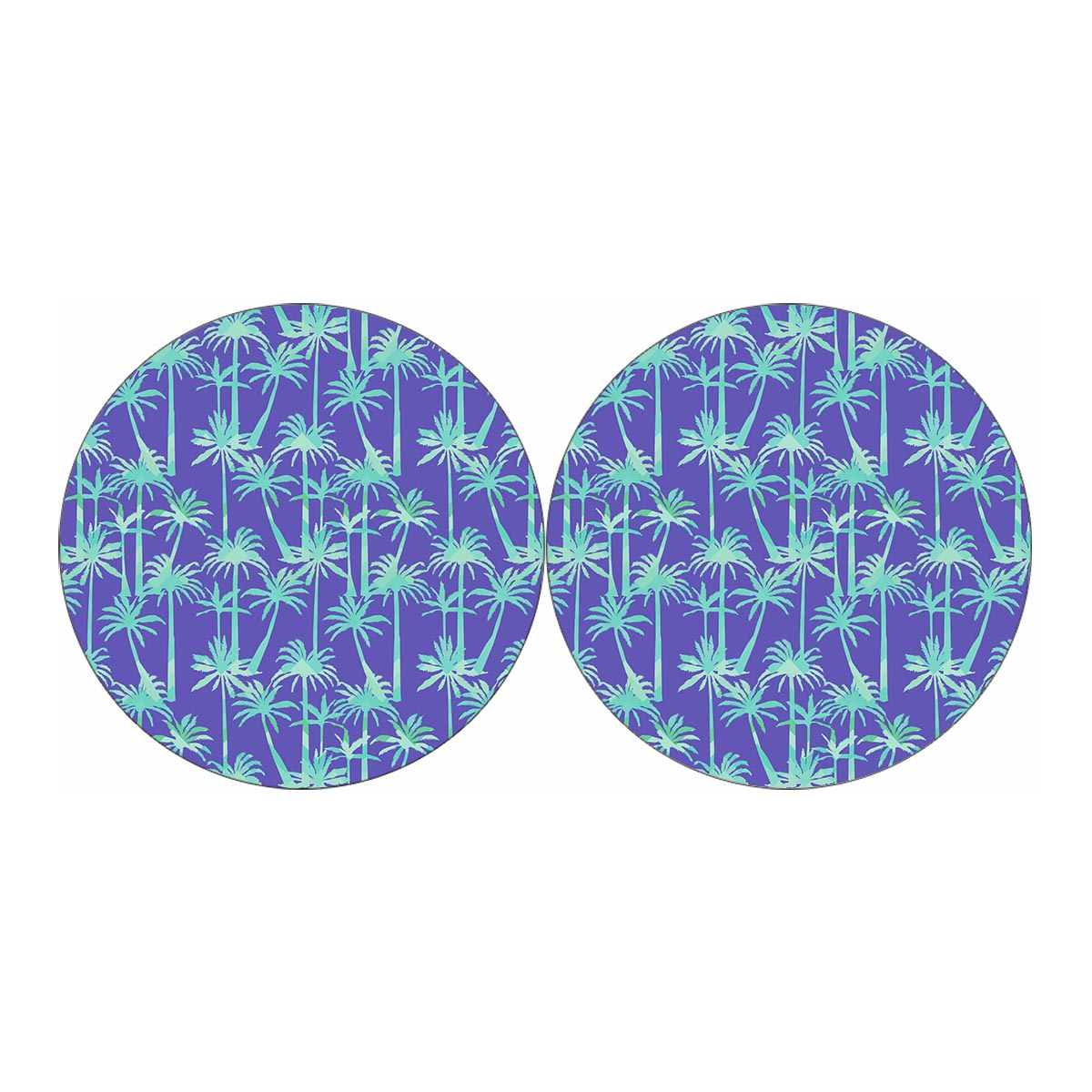 Teal Palm Tree Pattern Print Car Coasters