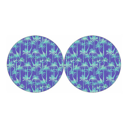 Teal Palm Tree Pattern Print Car Coasters