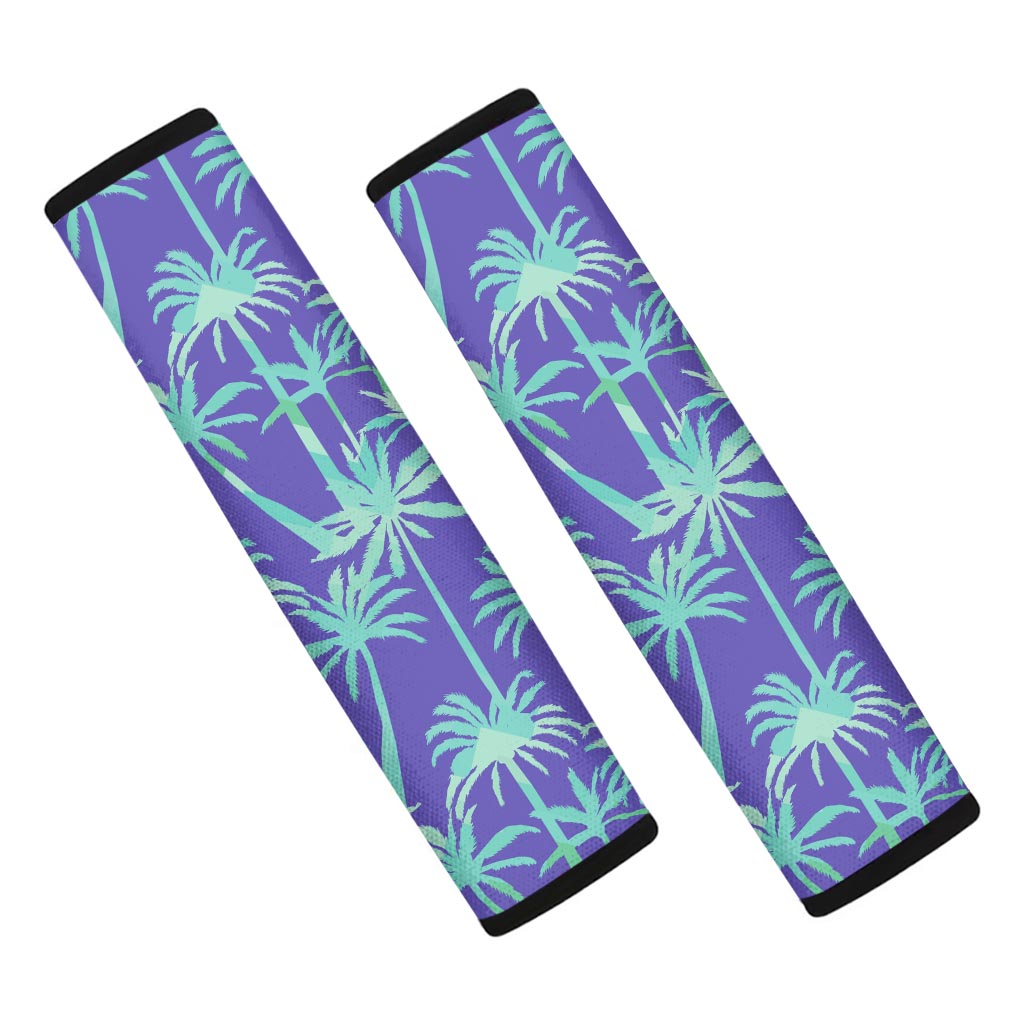 Teal Palm Tree Pattern Print Car Seat Belt Covers