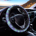 Teal Palm Tree Pattern Print Car Steering Wheel Cover