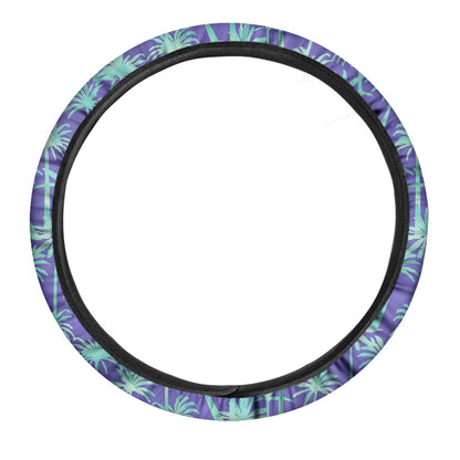 Teal Palm Tree Pattern Print Car Steering Wheel Cover