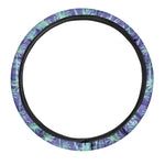 Teal Palm Tree Pattern Print Car Steering Wheel Cover