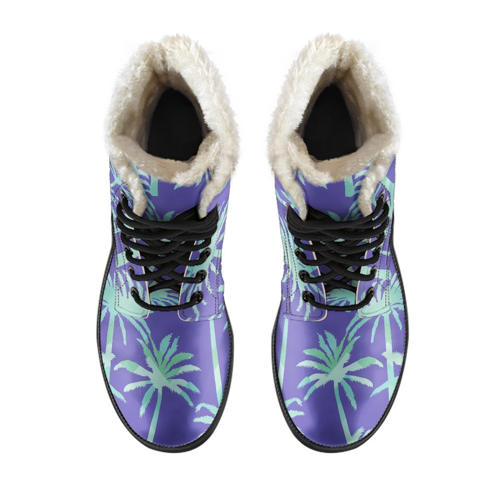 Teal Palm Tree Pattern Print Comfy Boots GearFrost
