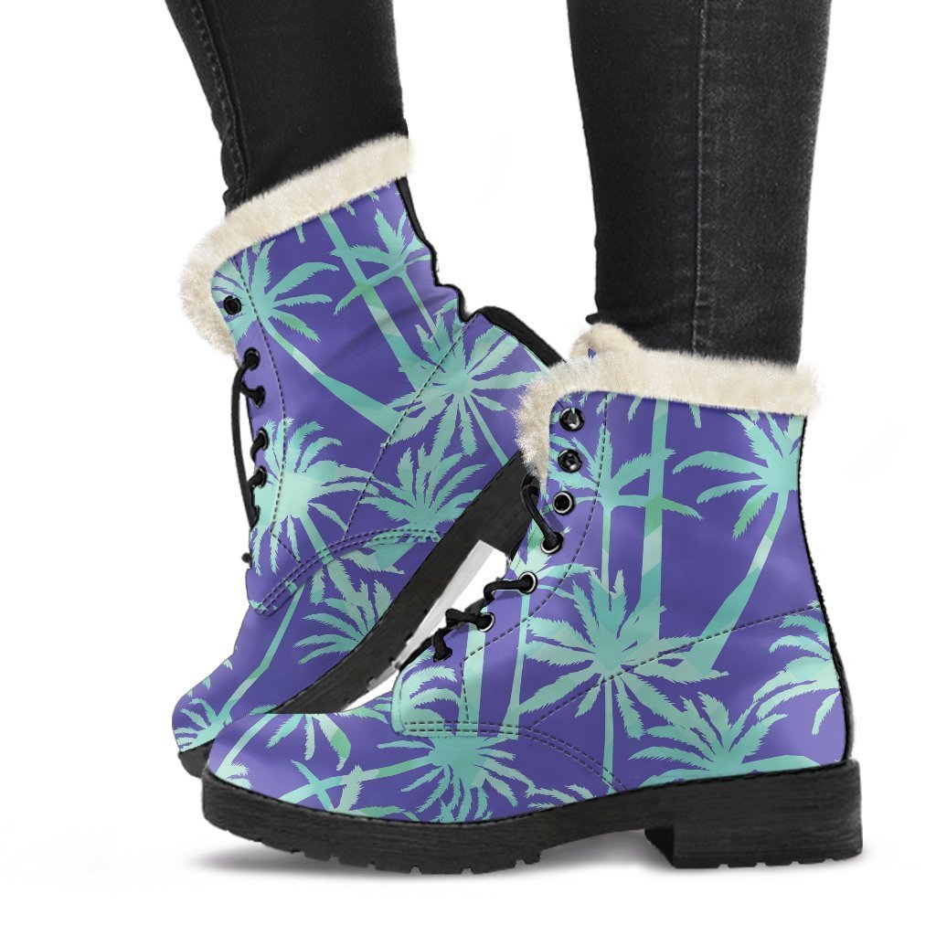 Teal Palm Tree Pattern Print Comfy Boots GearFrost