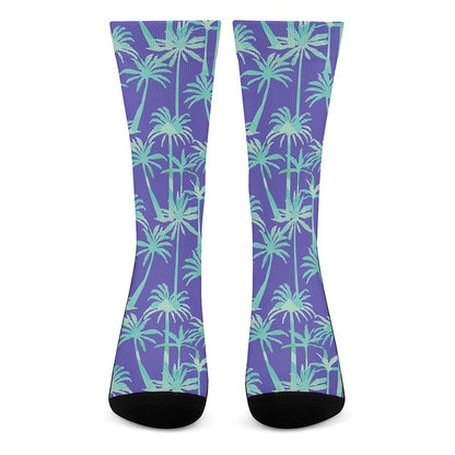 Teal Palm Tree Pattern Print Crew Socks