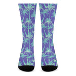 Teal Palm Tree Pattern Print Crew Socks