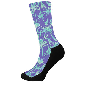 Teal Palm Tree Pattern Print Crew Socks