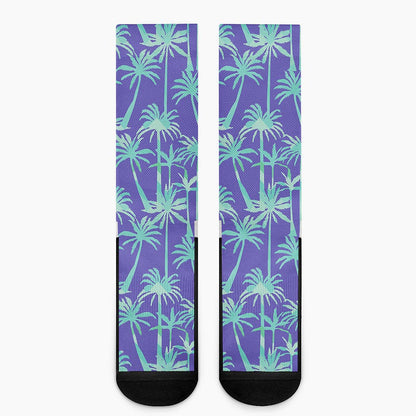 Teal Palm Tree Pattern Print Crew Socks