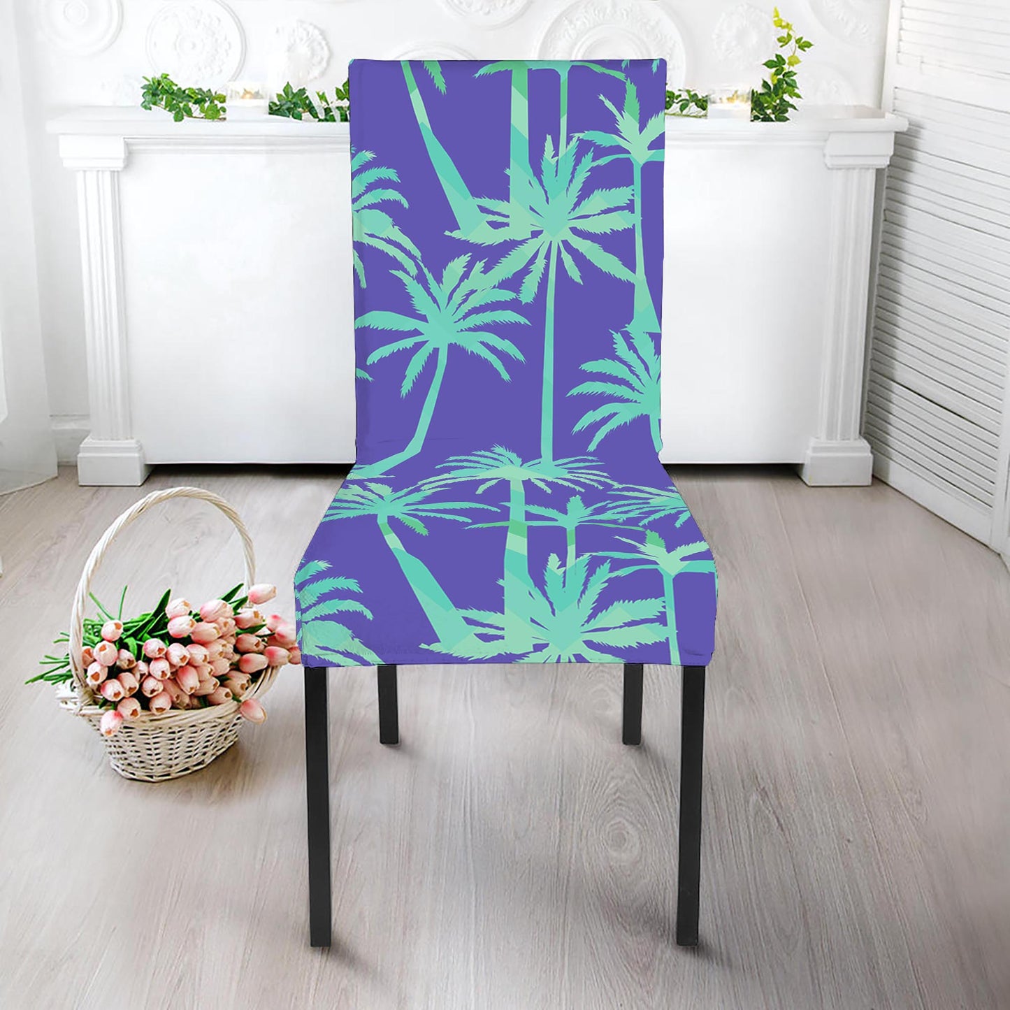 Teal Palm Tree Pattern Print Dining Chair Slipcover
