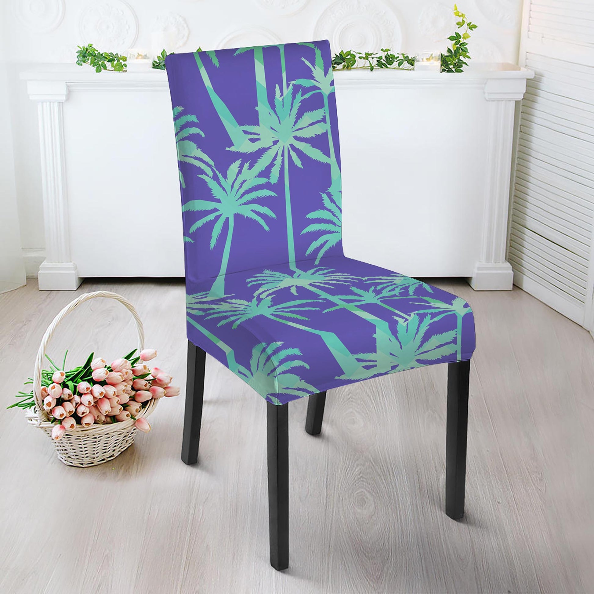 Teal Palm Tree Pattern Print Dining Chair Slipcover