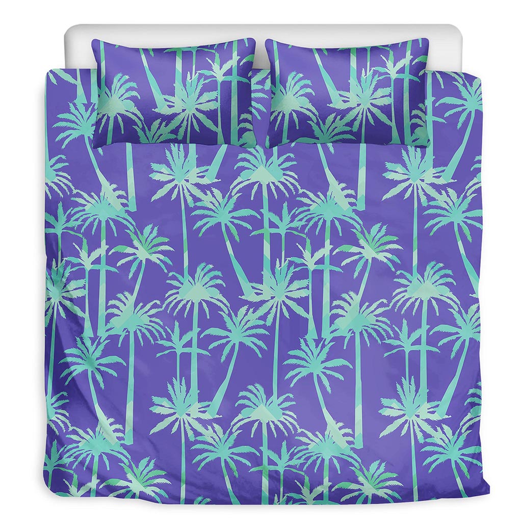 Teal Palm Tree Pattern Print Duvet Cover Bedding Set