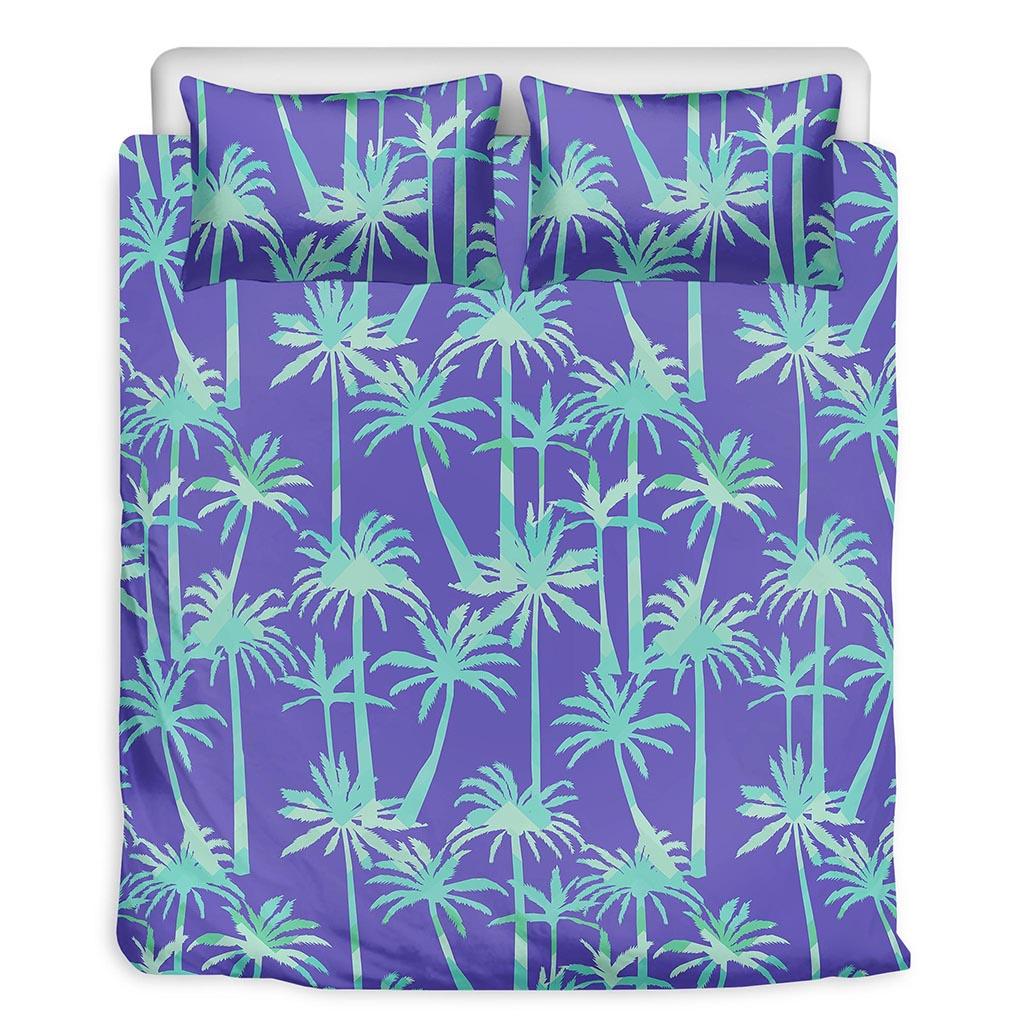 Teal Palm Tree Pattern Print Duvet Cover Bedding Set