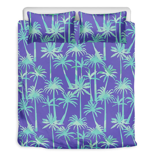Teal Palm Tree Pattern Print Duvet Cover Bedding Set