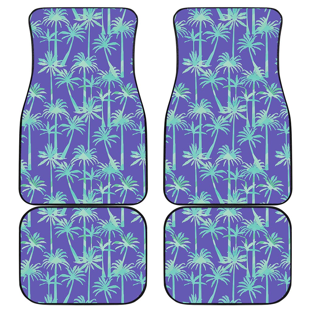 Teal Palm Tree Pattern Print Front and Back Car Floor Mats