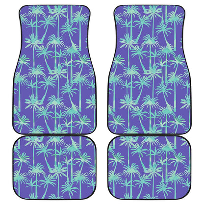 Teal Palm Tree Pattern Print Front and Back Car Floor Mats