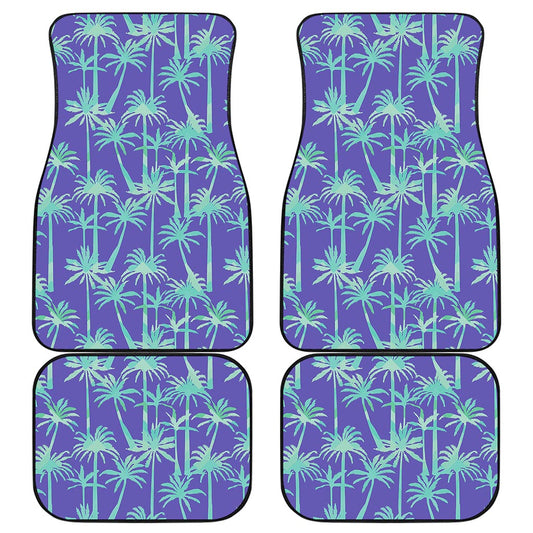 Teal Palm Tree Pattern Print Front and Back Car Floor Mats