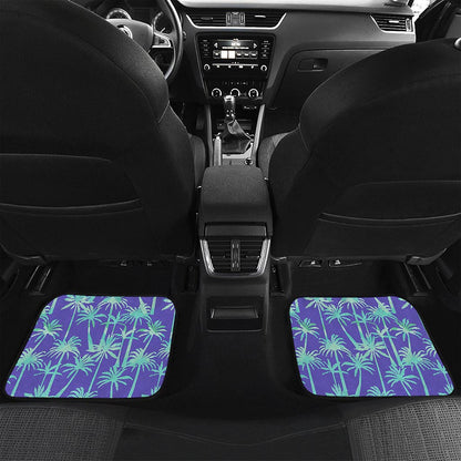 Teal Palm Tree Pattern Print Front and Back Car Floor Mats
