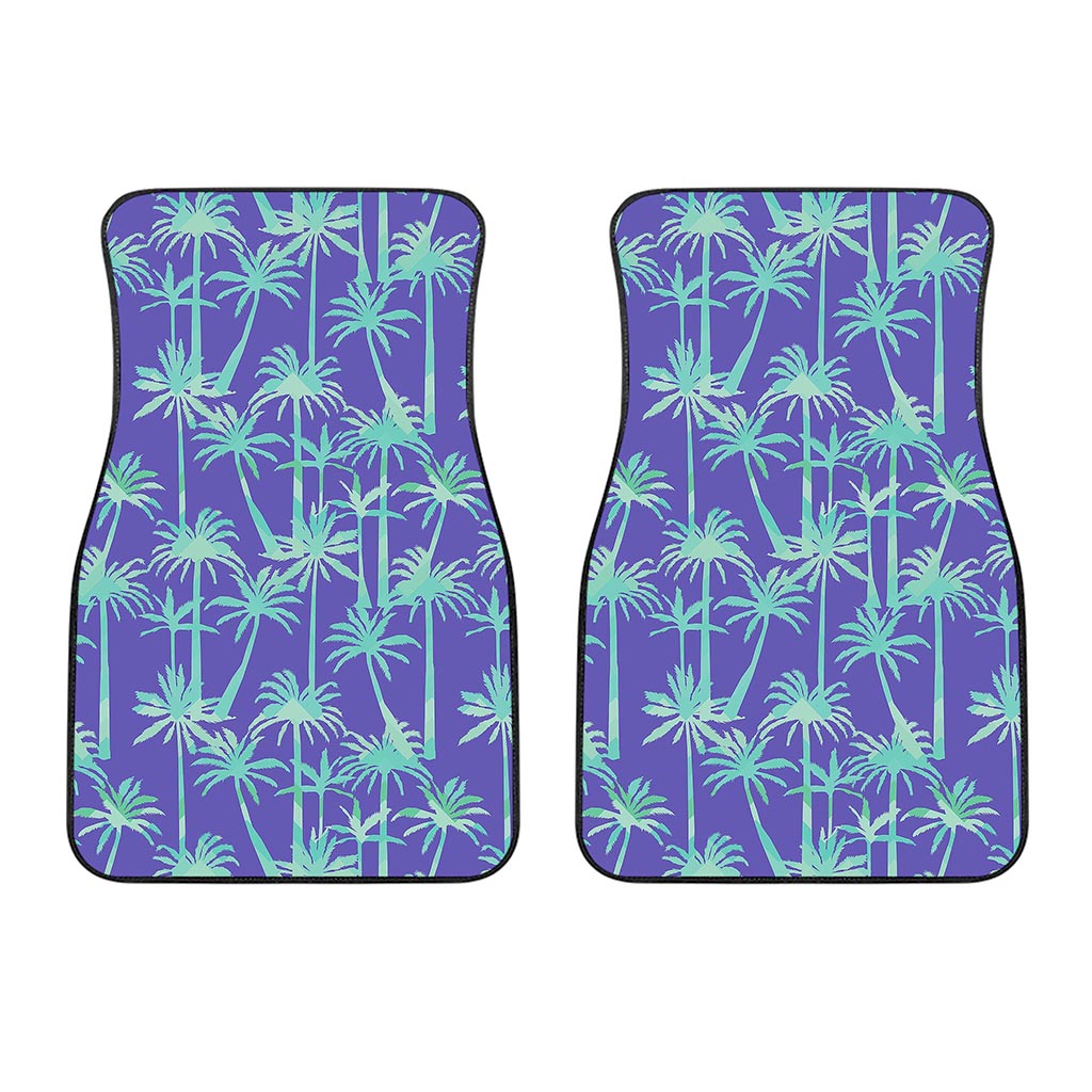 Teal Palm Tree Pattern Print Front Car Floor Mats