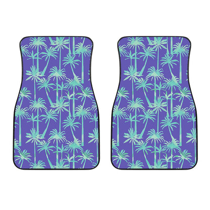 Teal Palm Tree Pattern Print Front Car Floor Mats