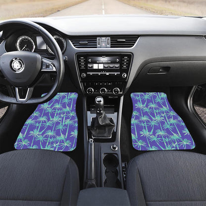 Teal Palm Tree Pattern Print Front Car Floor Mats