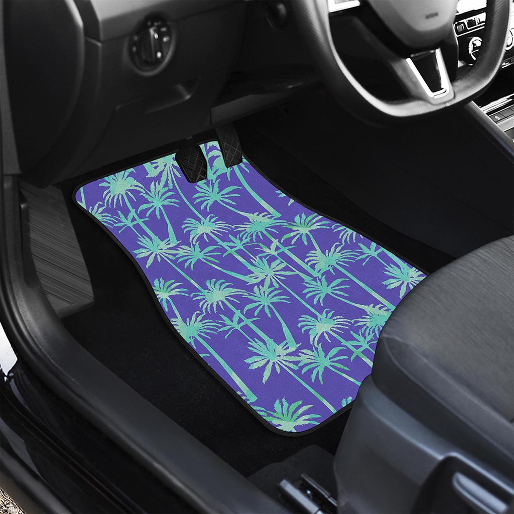 Teal Palm Tree Pattern Print Front Car Floor Mats