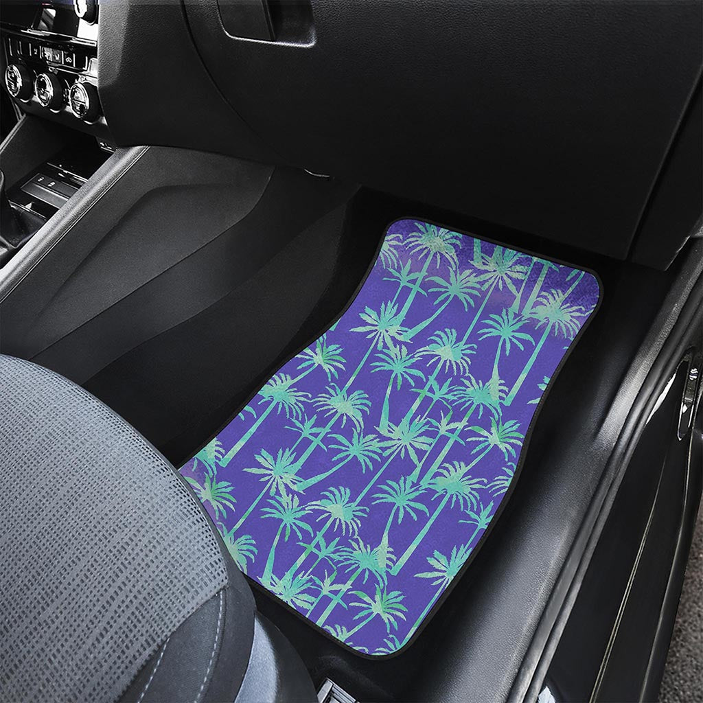 Teal Palm Tree Pattern Print Front Car Floor Mats