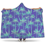 Teal Palm Tree Pattern Print Hooded Blanket