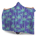 Teal Palm Tree Pattern Print Hooded Blanket