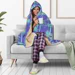 Teal Palm Tree Pattern Print Hooded Blanket