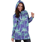 Teal Palm Tree Pattern Print Hoodie Dress GearFrost