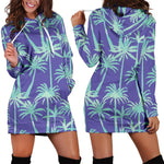 Teal Palm Tree Pattern Print Hoodie Dress GearFrost