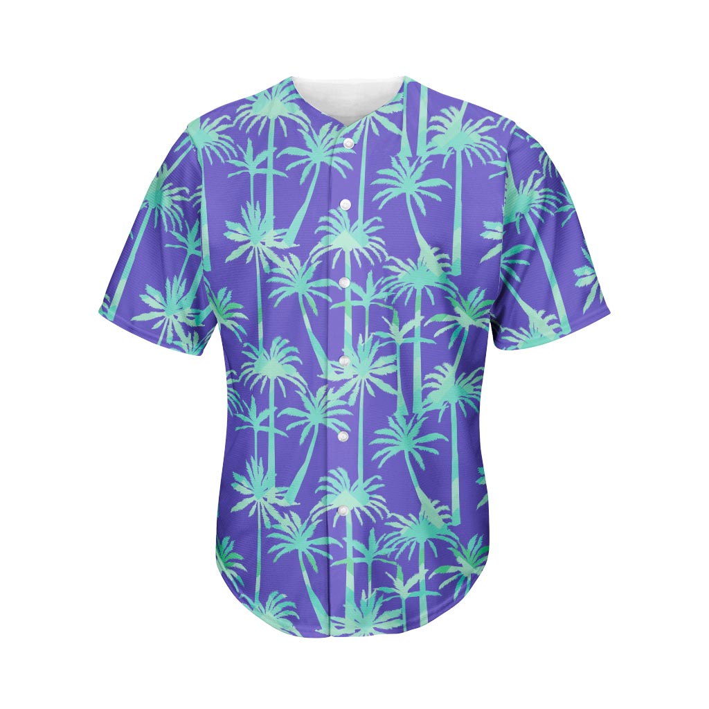 Teal Palm Tree Pattern Print Men's Baseball Jersey