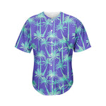 Teal Palm Tree Pattern Print Men's Baseball Jersey