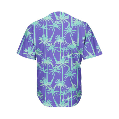 Teal Palm Tree Pattern Print Men's Baseball Jersey