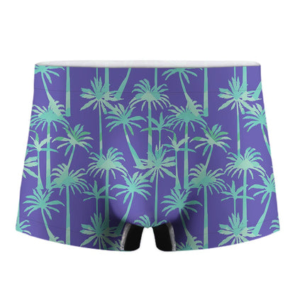 Teal Palm Tree Pattern Print Men's Boxer Briefs