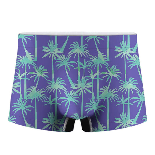 Teal Palm Tree Pattern Print Men's Boxer Briefs