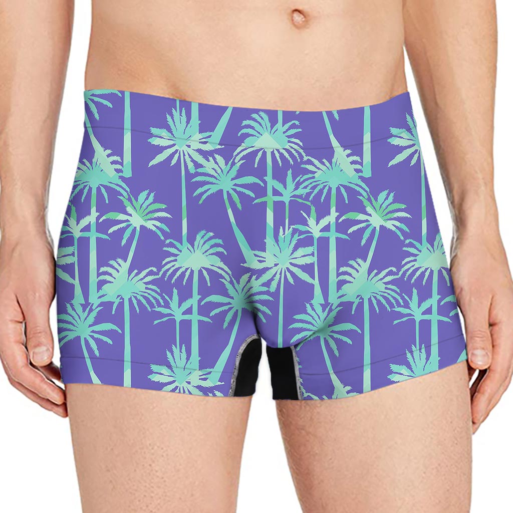 Teal Palm Tree Pattern Print Men's Boxer Briefs