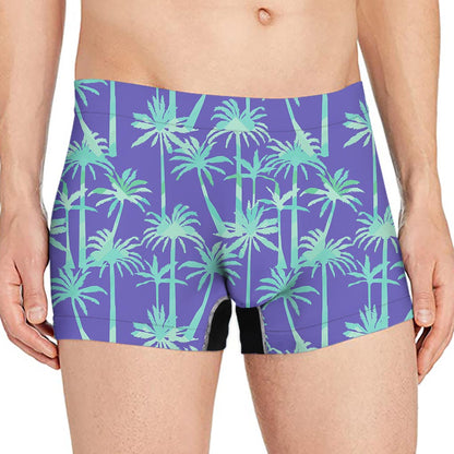 Teal Palm Tree Pattern Print Men's Boxer Briefs