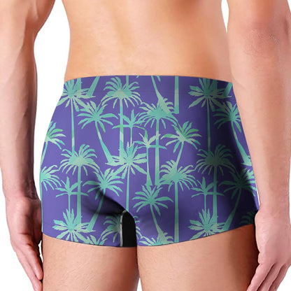 Teal Palm Tree Pattern Print Men's Boxer Briefs