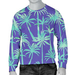 Teal Palm Tree Pattern Print Men's Crewneck Sweatshirt GearFrost