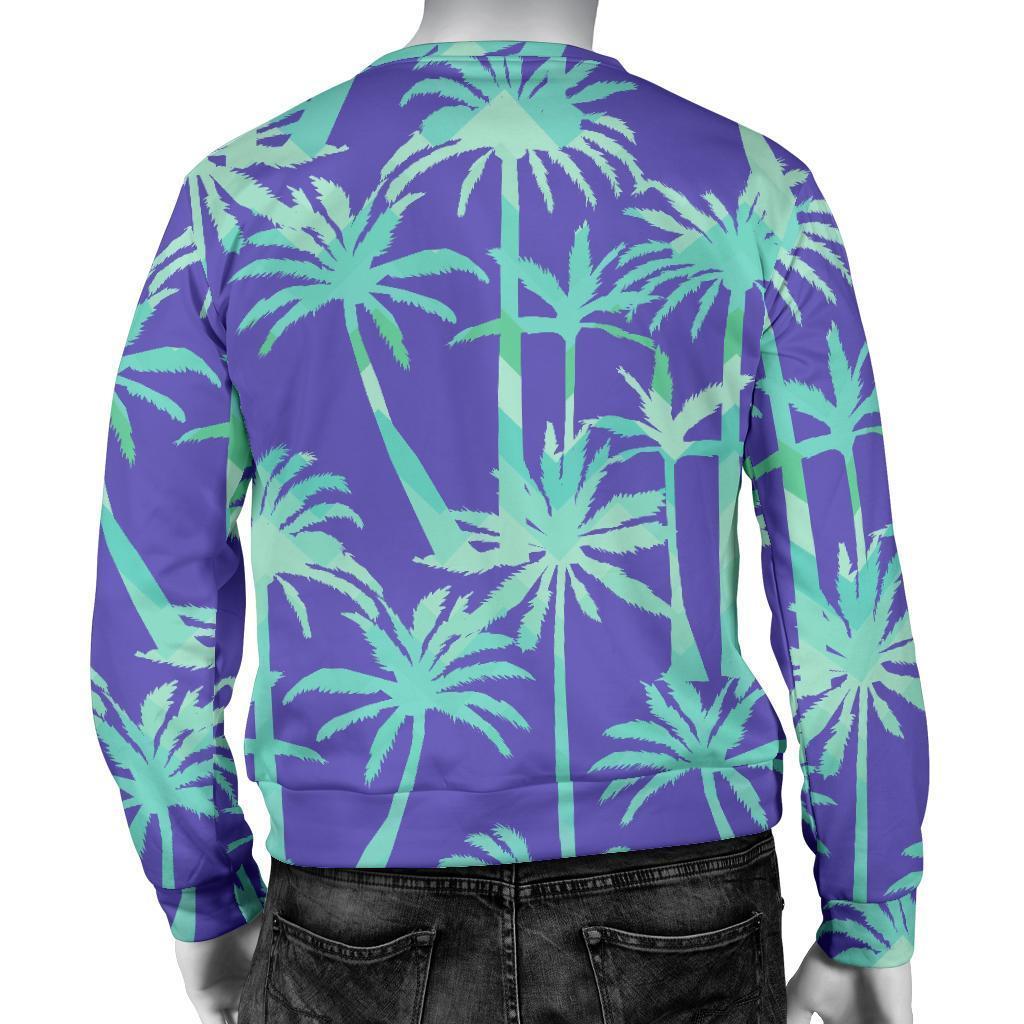 Teal Palm Tree Pattern Print Men's Crewneck Sweatshirt GearFrost