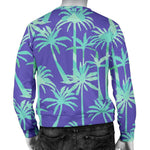 Teal Palm Tree Pattern Print Men's Crewneck Sweatshirt GearFrost
