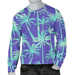 Teal Palm Tree Pattern Print Men's Crewneck Sweatshirt GearFrost
