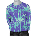 Teal Palm Tree Pattern Print Men's Crewneck Sweatshirt GearFrost
