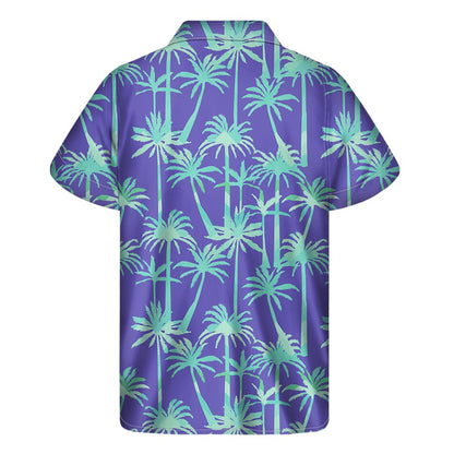Teal Palm Tree Pattern Print Men's Short Sleeve Shirt