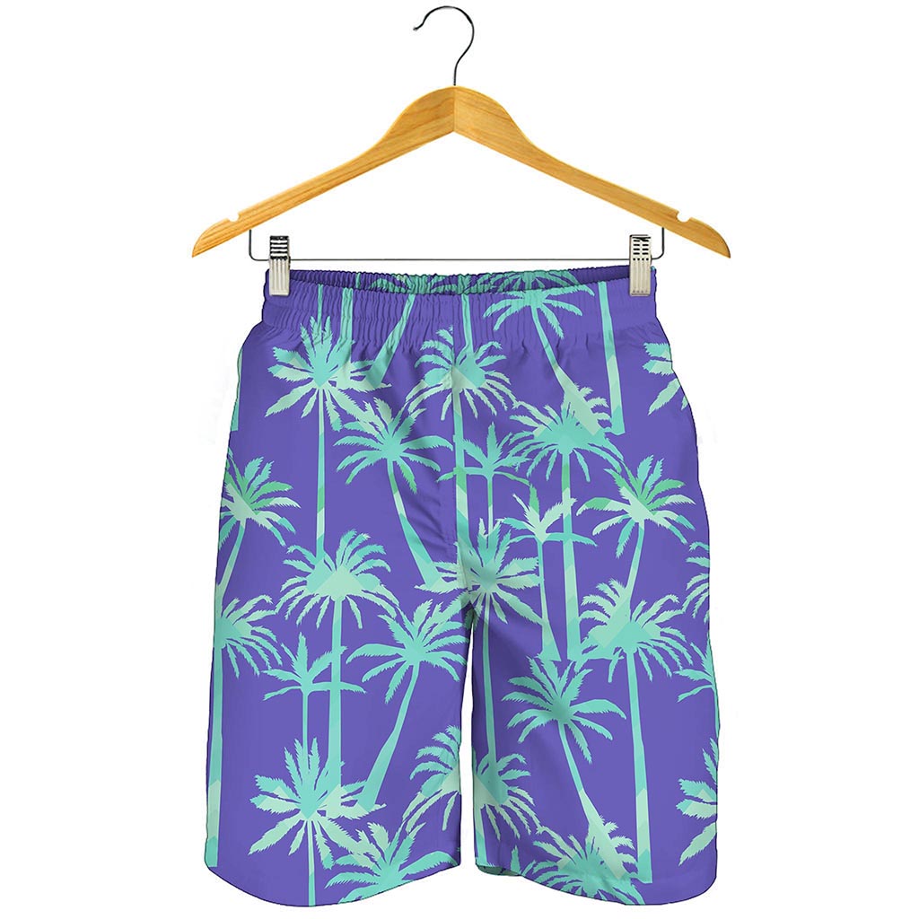 Teal Palm Tree Pattern Print Men's Shorts
