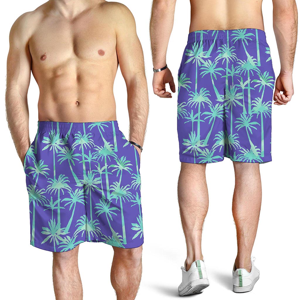 Teal Palm Tree Pattern Print Men's Shorts