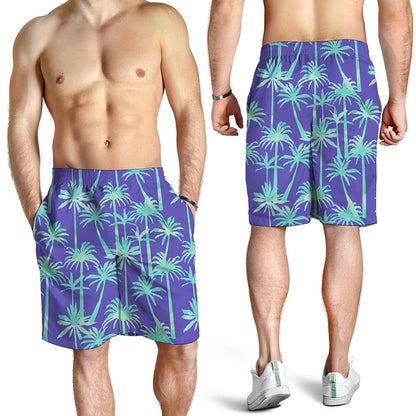Teal Palm Tree Pattern Print Men's Shorts