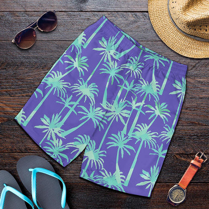 Teal Palm Tree Pattern Print Men's Shorts