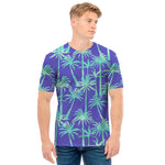 Teal Palm Tree Pattern Print Men's T-Shirt